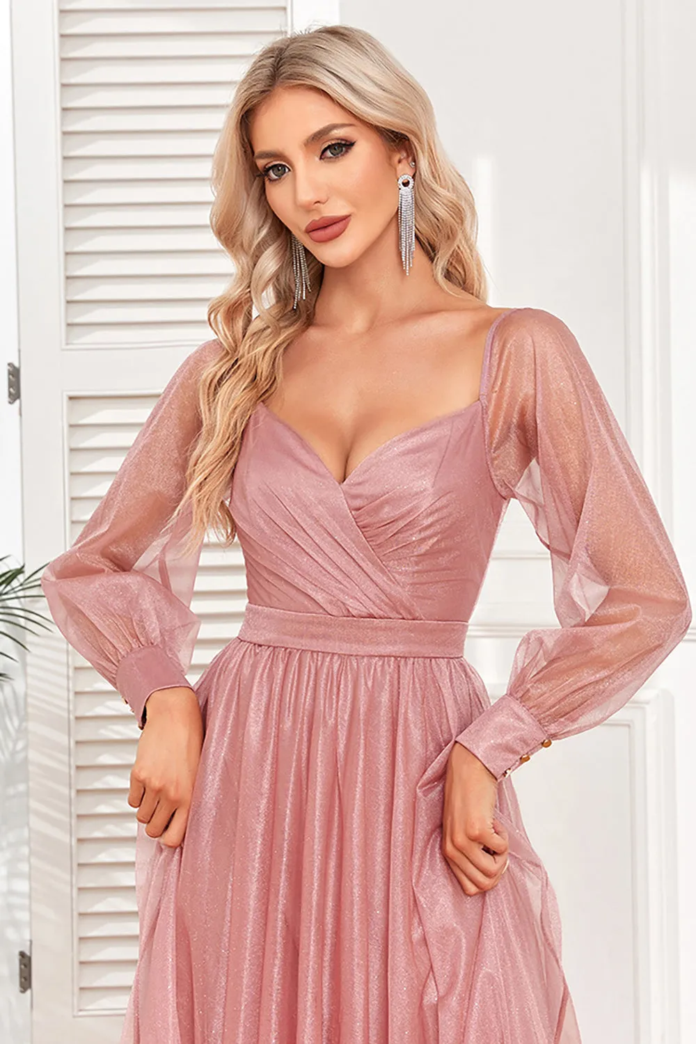 Dusty Rose A-Line Long Sleeves Prom Dress sold by Zapaka product image thumbnail 5