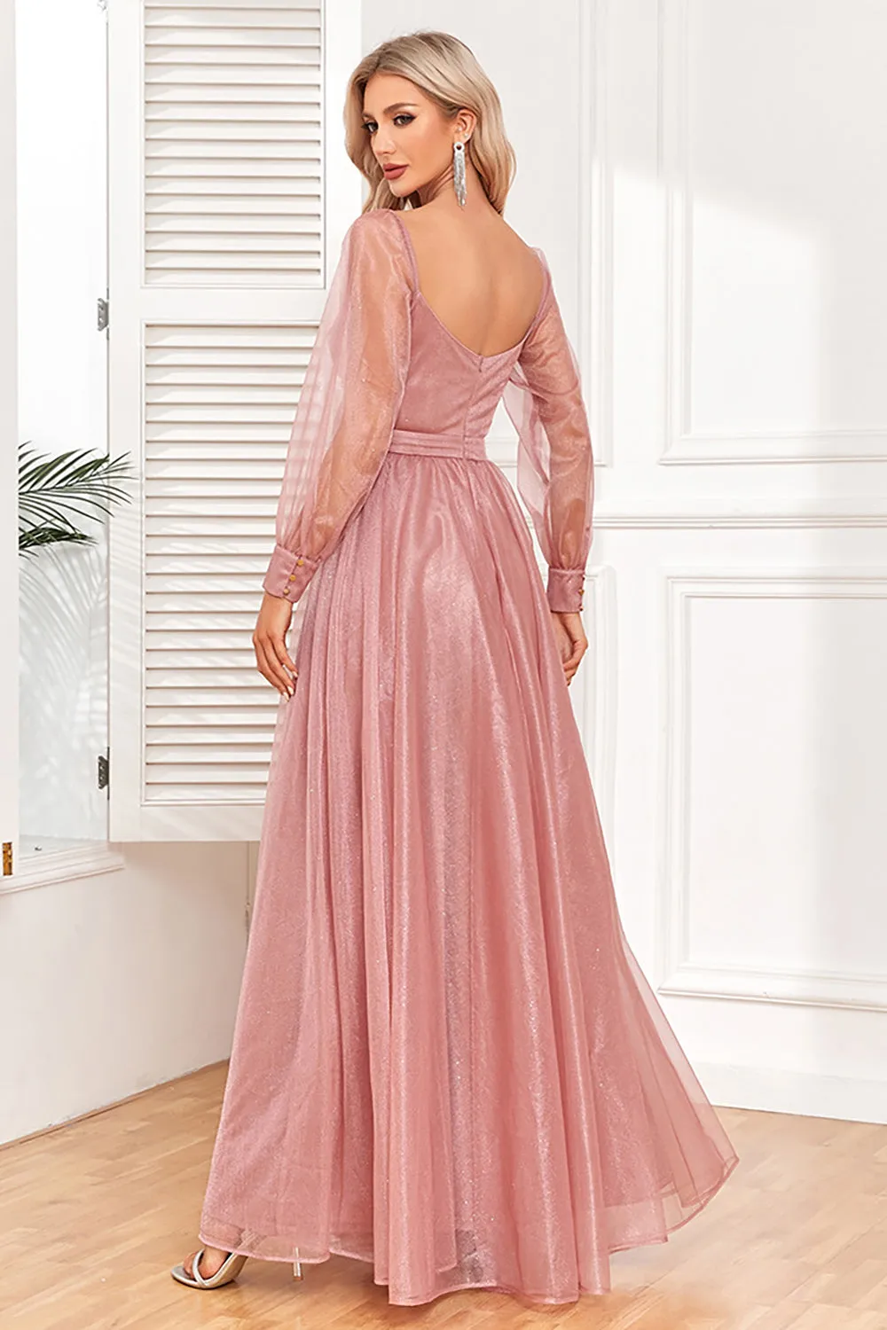 Dusty Rose A-Line Long Sleeves Prom Dress sold by Zapaka product image thumbnail 2