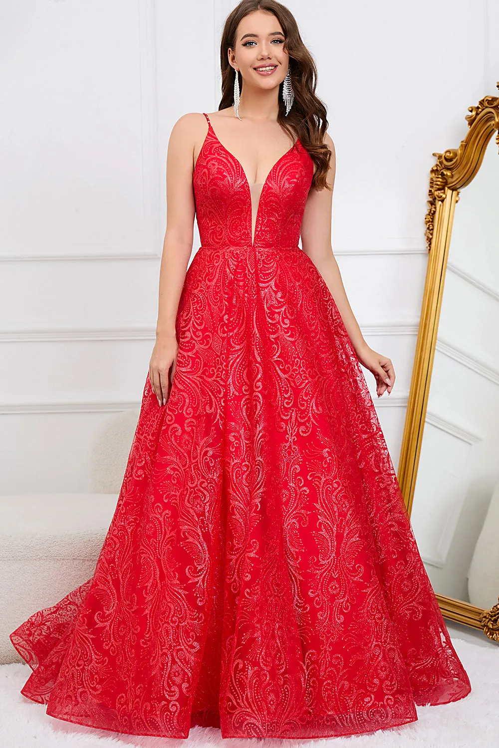 Sparkly Spaghetti Straps Red Long Prom Dress sold by Zapaka product image thumbnail 4