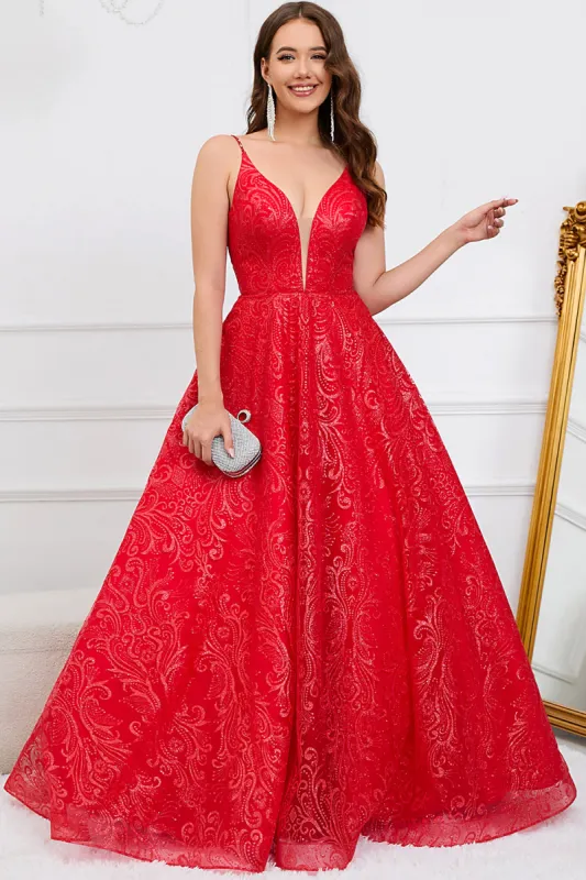 Sparkly Spaghetti Straps Red Long Prom Dress sold by Zapaka