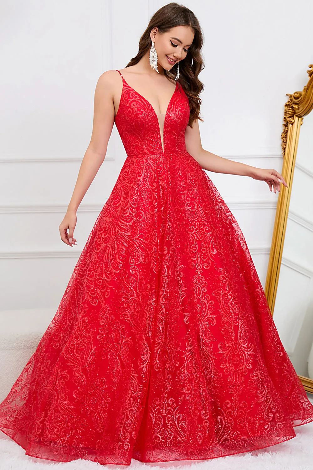 Sparkly Spaghetti Straps Red Long Prom Dress sold by Zapaka product image thumbnail 5