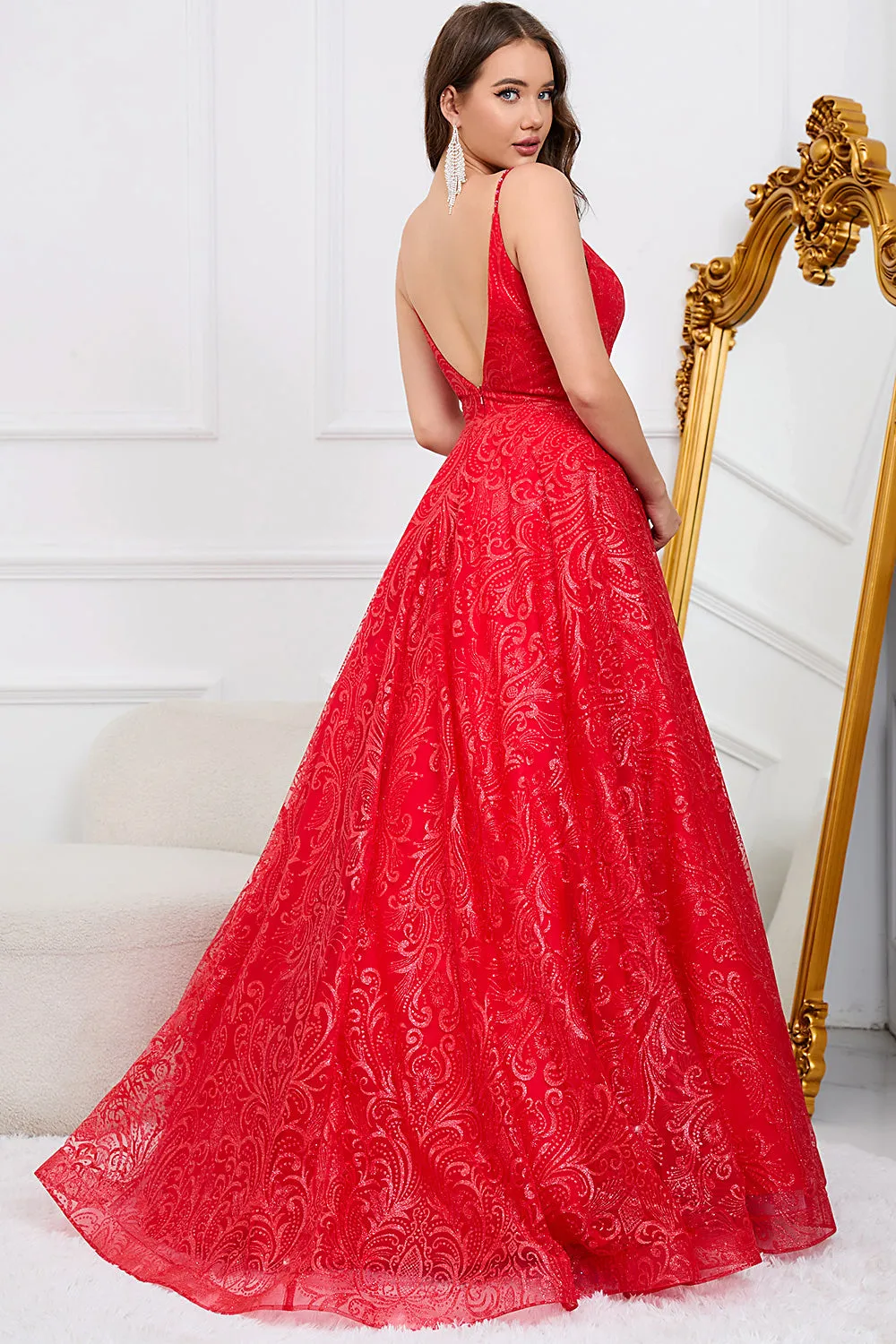 Sparkly Spaghetti Straps Red Long Prom Dress sold by Zapaka product image thumbnail 2