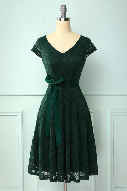 Green V Neck Bridesmaid Lace Dress sold by Zapaka