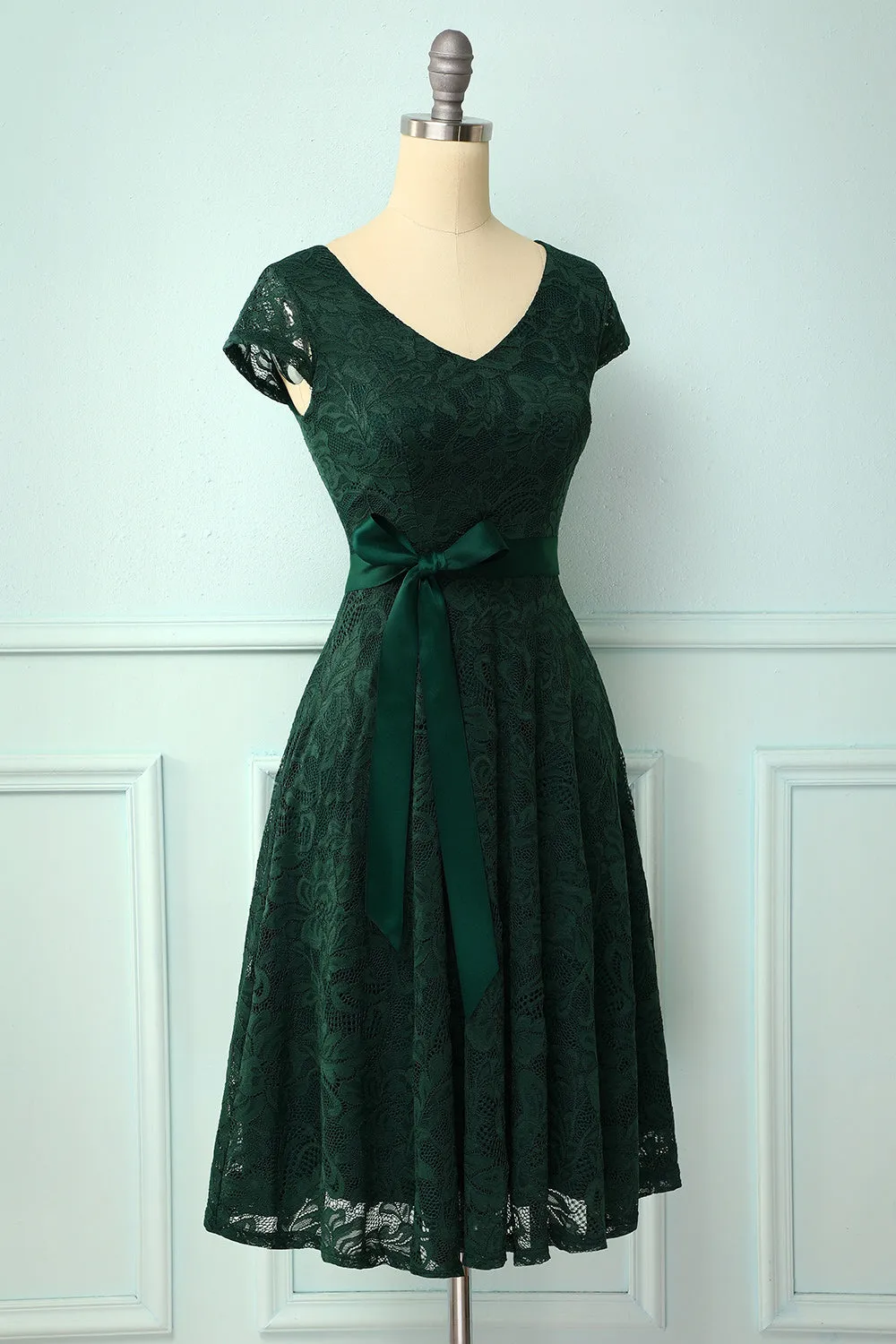 Green V Neck Bridesmaid Lace Dress sold by Zapaka product image thumbnail 5