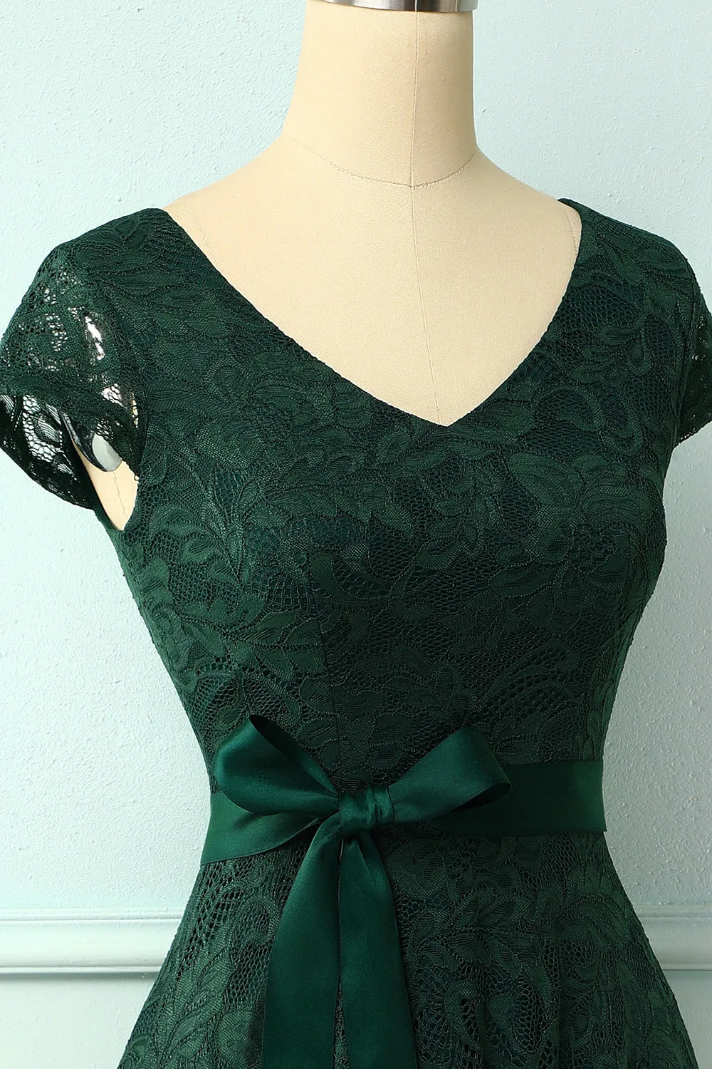 Green V Neck Bridesmaid Lace Dress sold by Zapaka product image thumbnail 3