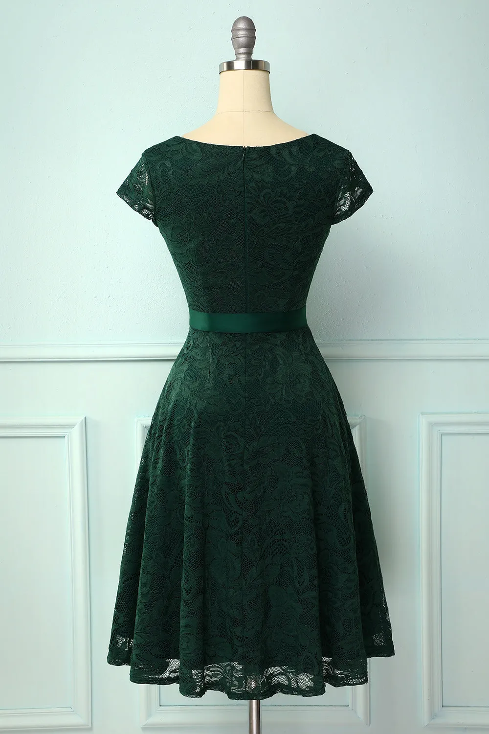 Green V Neck Bridesmaid Lace Dress sold by Zapaka product image thumbnail 2