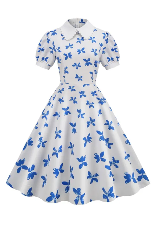 White Print Short Sleeves Vintage Dress sold by Zapaka