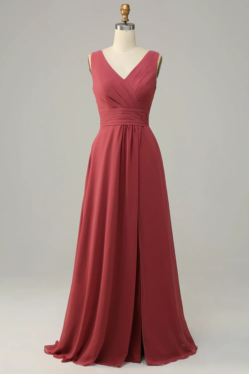 V Neck Desert Rose Sleeveless Chiffon Long Bridesmaid Dress sold by Zapaka
