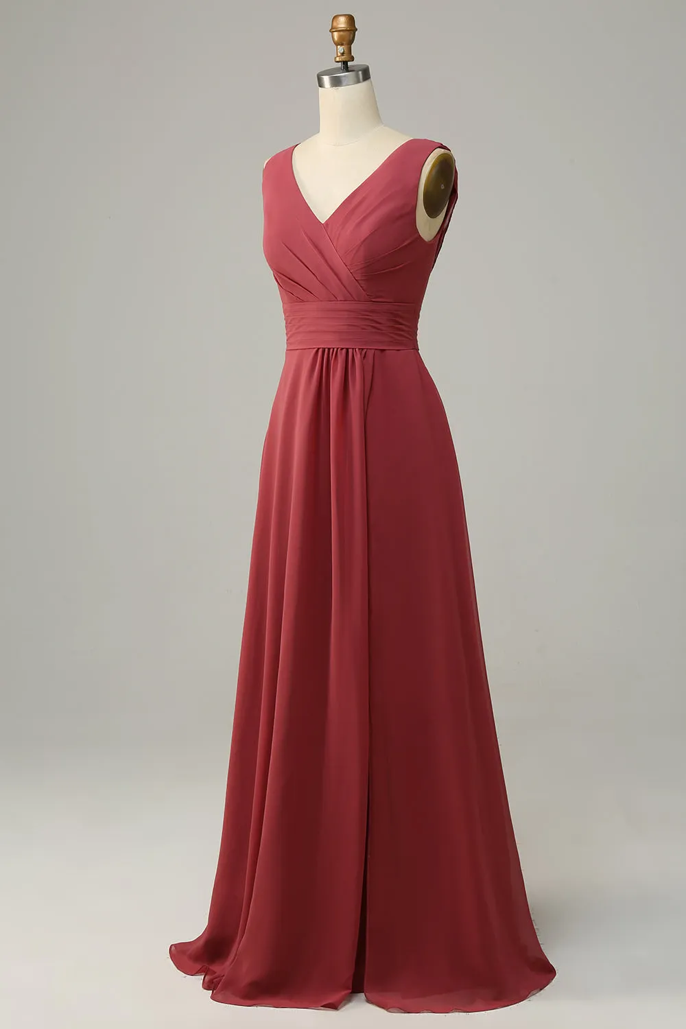 V Neck Desert Rose Sleeveless Chiffon Long Bridesmaid Dress sold by Zapaka product image thumbnail 3