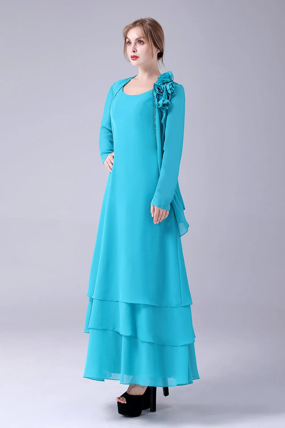 Blue A-Line Scoop Neck Chiffon Floor-Length Mother Of the Bride Dress sold by Zapaka product image thumbnail 3