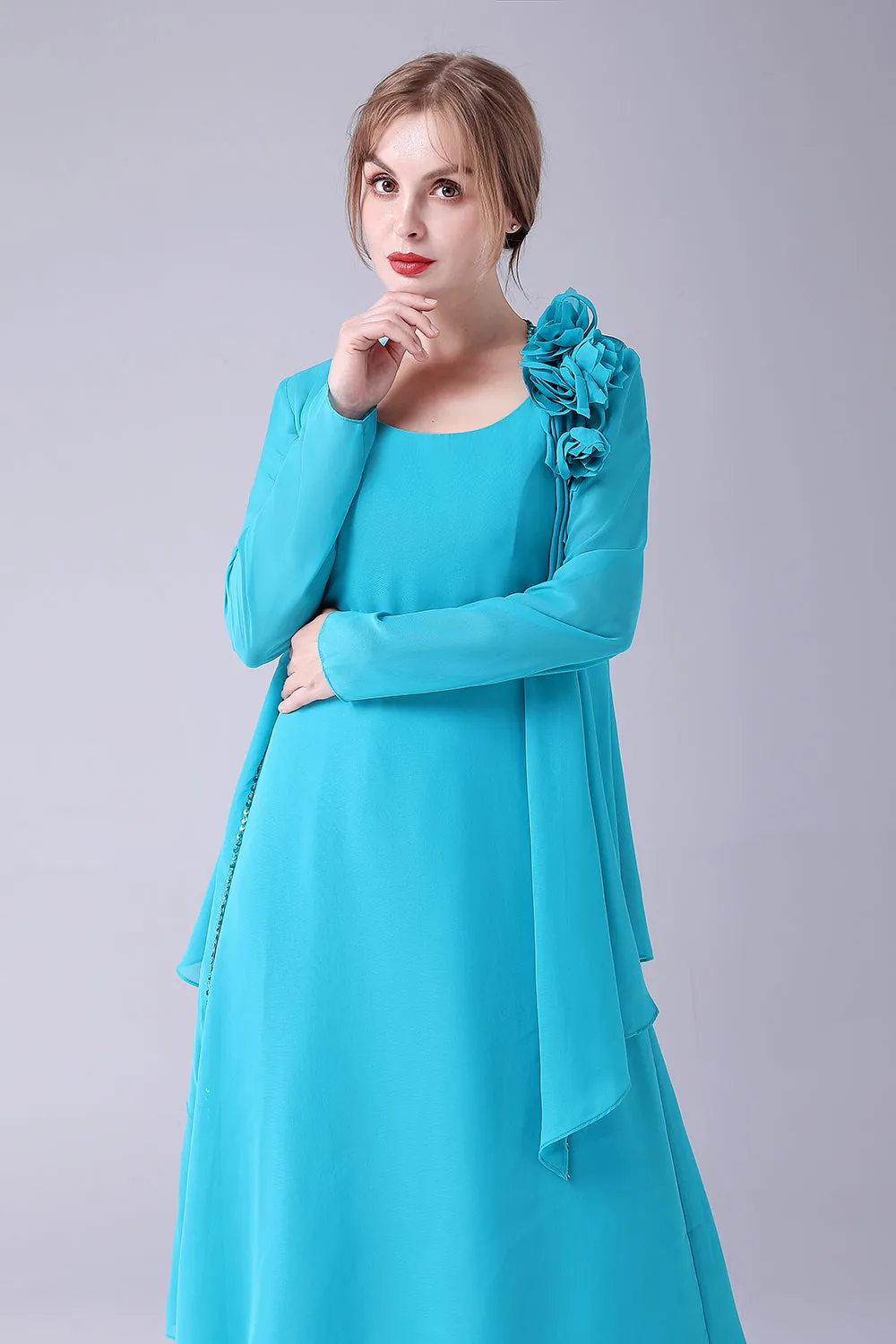 Blue A-Line Scoop Neck Chiffon Floor-Length Mother Of the Bride Dress sold by Zapaka product image thumbnail 4