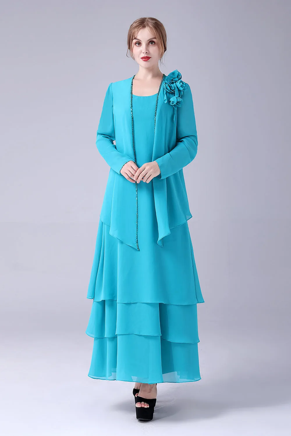 Blue A-Line Scoop Neck Chiffon Floor-Length Mother Of the Bride Dress sold by Zapaka