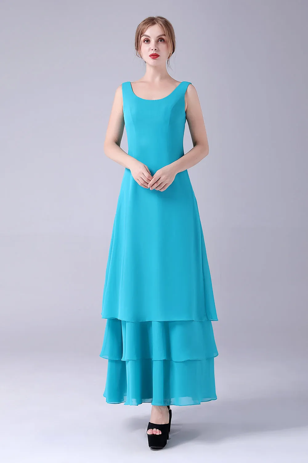 Blue A-Line Scoop Neck Chiffon Floor-Length Mother Of the Bride Dress sold by Zapaka product image thumbnail 5
