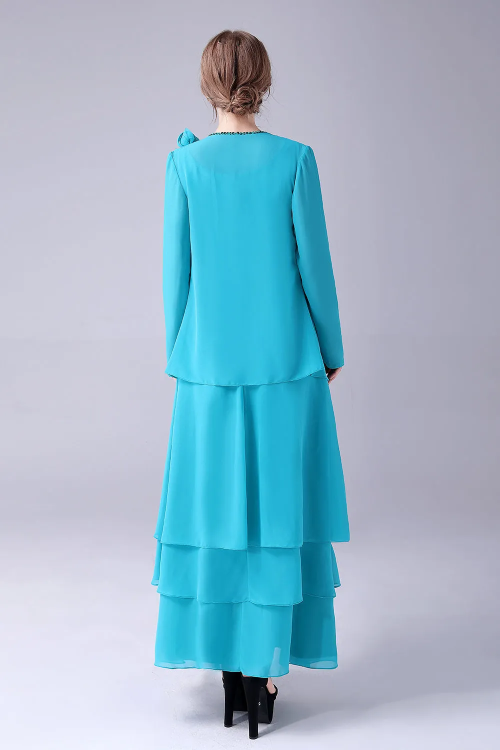 Blue A-Line Scoop Neck Chiffon Floor-Length Mother Of the Bride Dress sold by Zapaka product image thumbnail 2