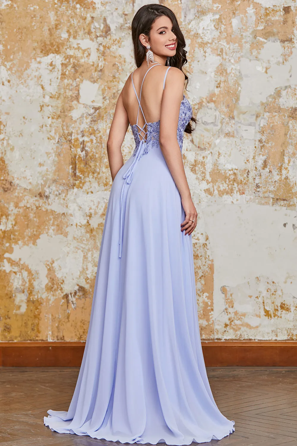 Gorgeous A Line Spaghetti Straps Lavender Long Prom Dress with Criss Cross Back sold by Zapaka product image thumbnail 2