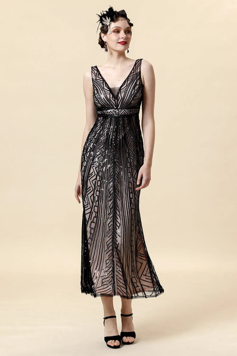 Pink Sequins Flapper Dress with 1920s Accessories Set sold by Zapaka product image thumbnail 2