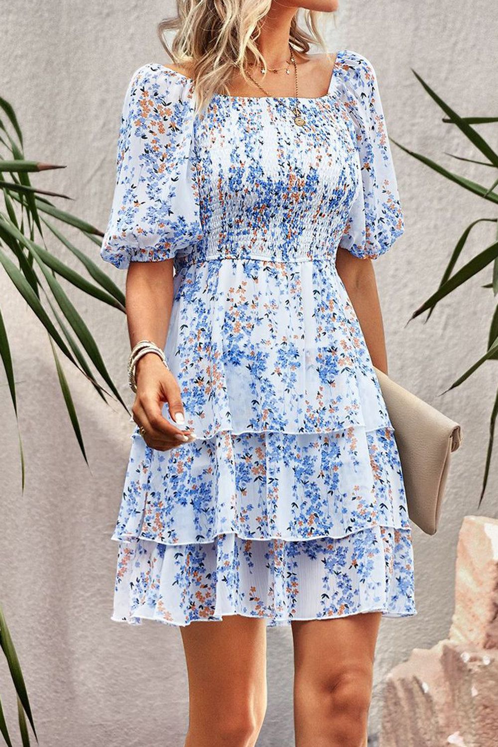 White Printed Off the Shoulder Knee Length Summer Dress sold by Zapaka product image thumbnail 3