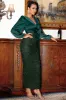 Dark Green Long Sleeves Sequins Mother of the Bride Dress with Slit sold by Zapaka