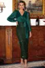 Dark Green Long Sleeves Sequins Mother of the Bride Dress with Slit sold by Zapaka