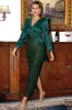 Dark Green Long Sleeves Sequins Mother of the Bride Dress with Slit sold by Zapaka