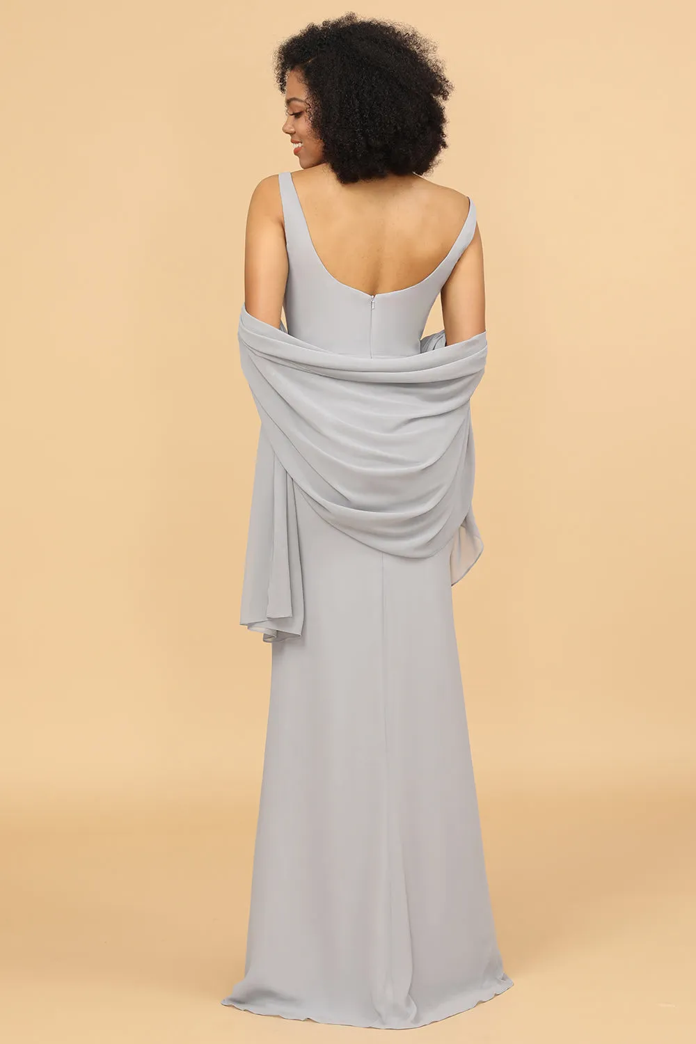 Grey Square Neck Mermaid Bridesmaid Dress with Cape sold by Zapaka product image thumbnail 2