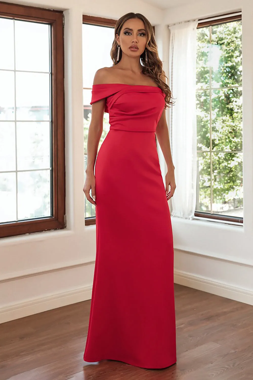 Off The Shoulder Red Sheath Long Formal Dress sold by Zapaka product image thumbnail 4