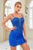 Sheath Spaghetti Straps Royal Blue Sequins Short Homecoming Dress with Criss Cross Back sold by Zapaka