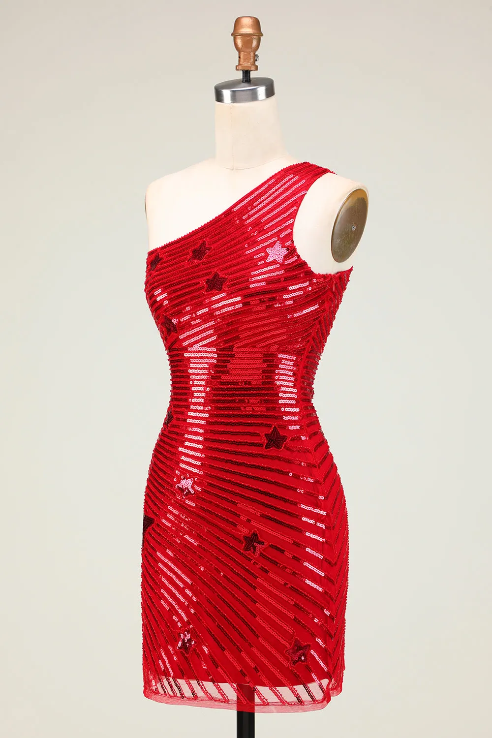 Cheap Sheath One Shoulder Red Sequins Short Homecoming Dress with Star sold by Zapaka product image thumbnail 3