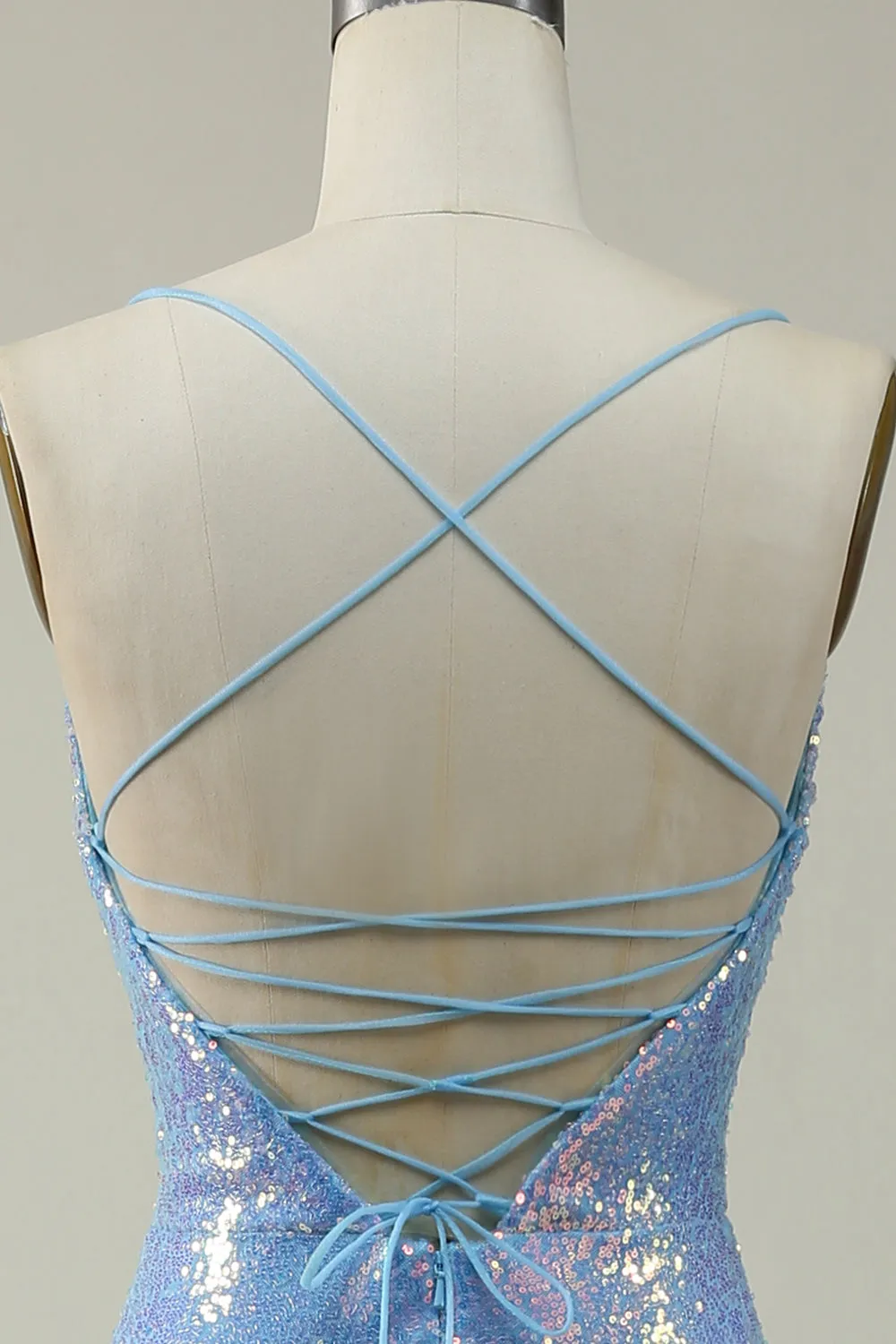 Blue Sequined Spaghetti Straps Mermaid Prom Dress sold by Zapaka product image thumbnail 5
