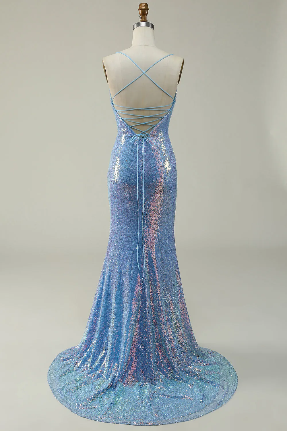 Blue Sequined Spaghetti Straps Mermaid Prom Dress sold by Zapaka product image thumbnail 2