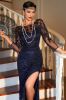 Navy Sequined Long 1920s Gatsby Dress with 20s Accessories sold by Zapaka