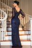 Navy Sequined Long 1920s Gatsby Dress with 20s Accessories sold by Zapaka
