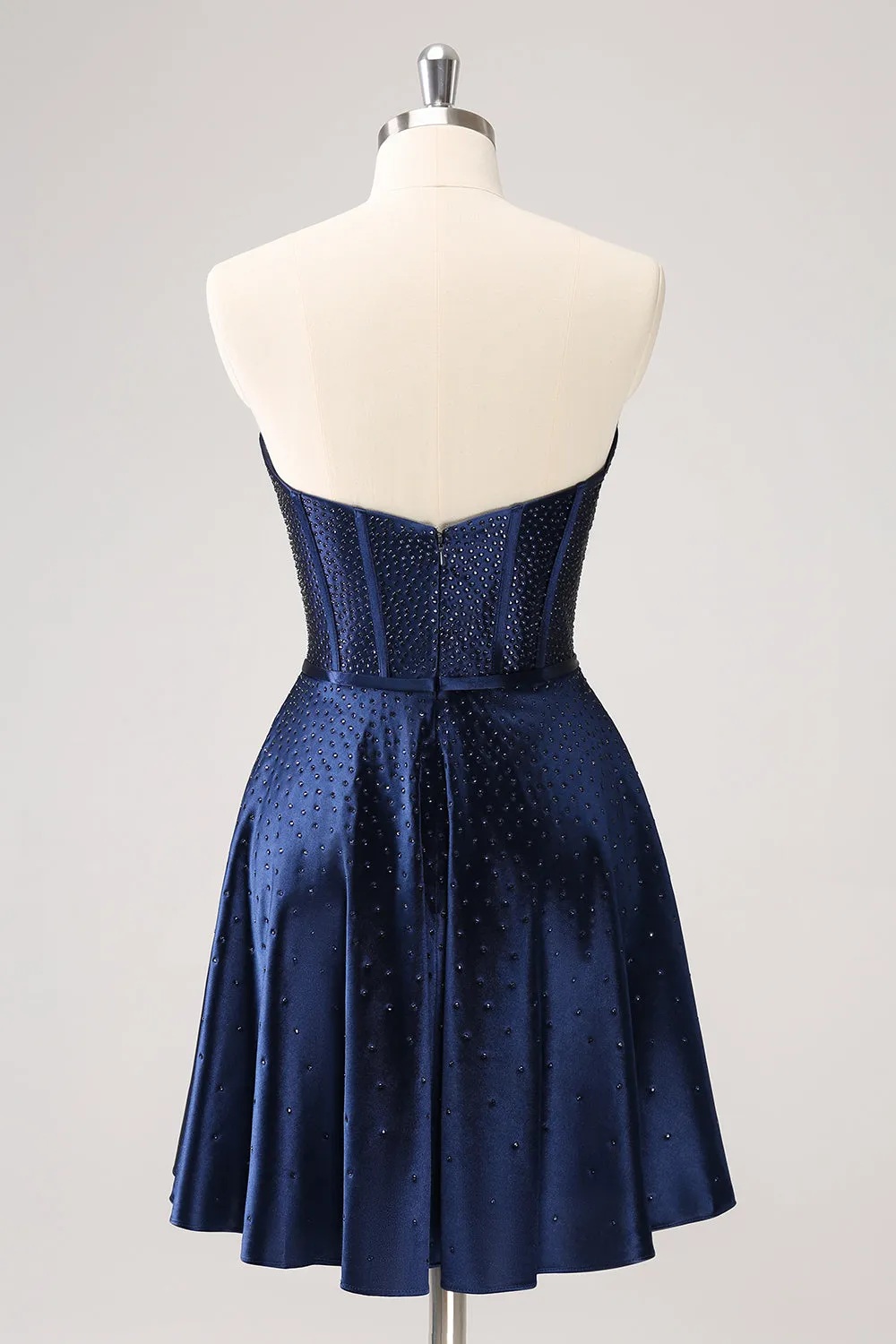 Sparkly Navy Beaded Corset Hollow Out Short Homecoming Dress With Bow sold by Zapaka product image thumbnail 2