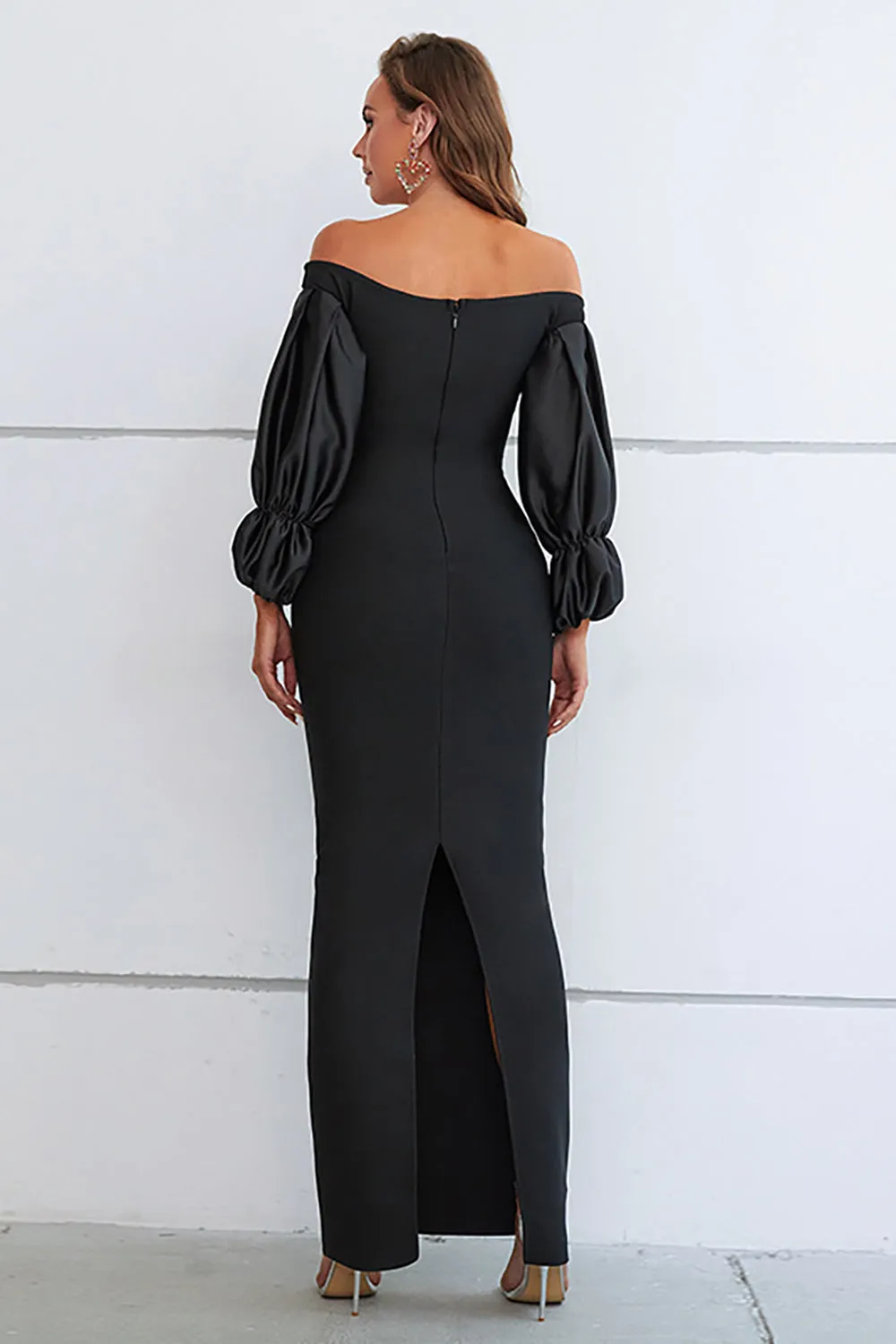 Mermaid Off The Shoulder Black Formal Dress with Puff Sleeves sold by Zapaka product image thumbnail 2