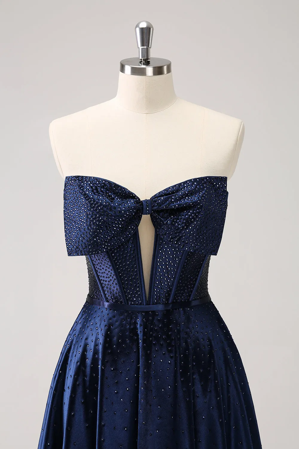Sparkly Navy Beaded Corset Hollow Out Short Homecoming Dress With Bow sold by Zapaka product image thumbnail 4