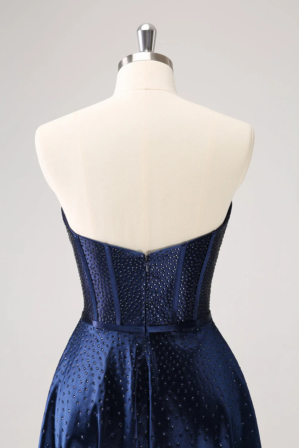 Sparkly Navy Beaded Corset Hollow Out Short Homecoming Dress With Bow sold by Zapaka product image thumbnail 5