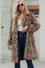 Brown Notched Lapel Leopard Printed Long Women Faux Fur Coat sold by Zapaka