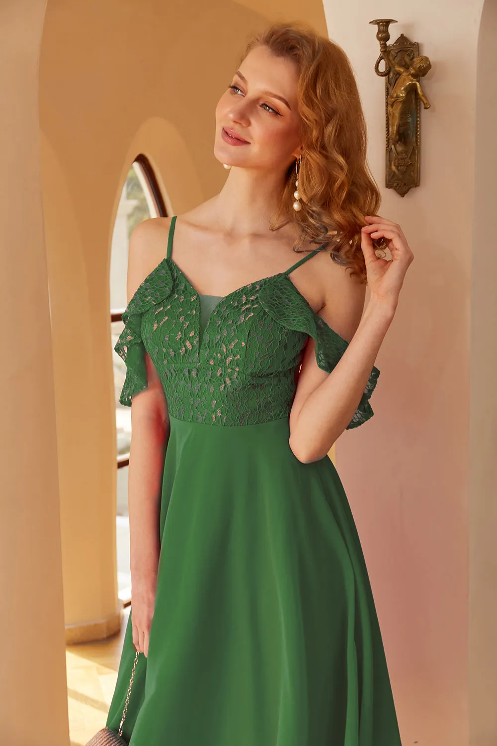 A Line Off the Shoulder Dark Green Lace Dress sold by Zapaka product image thumbnail 4