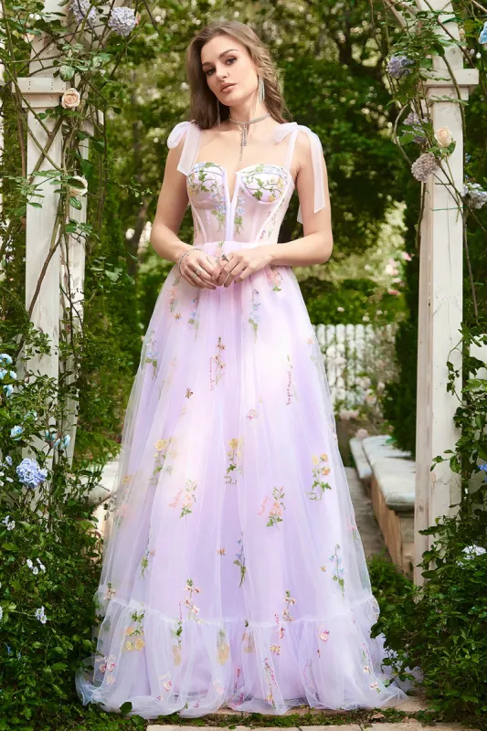 A-line Lilac Embroidery Corset Long Prom Dress sold by Zapaka
