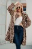 Brown Notched Lapel Leopard Printed Long Women Faux Fur Coat sold by Zapaka