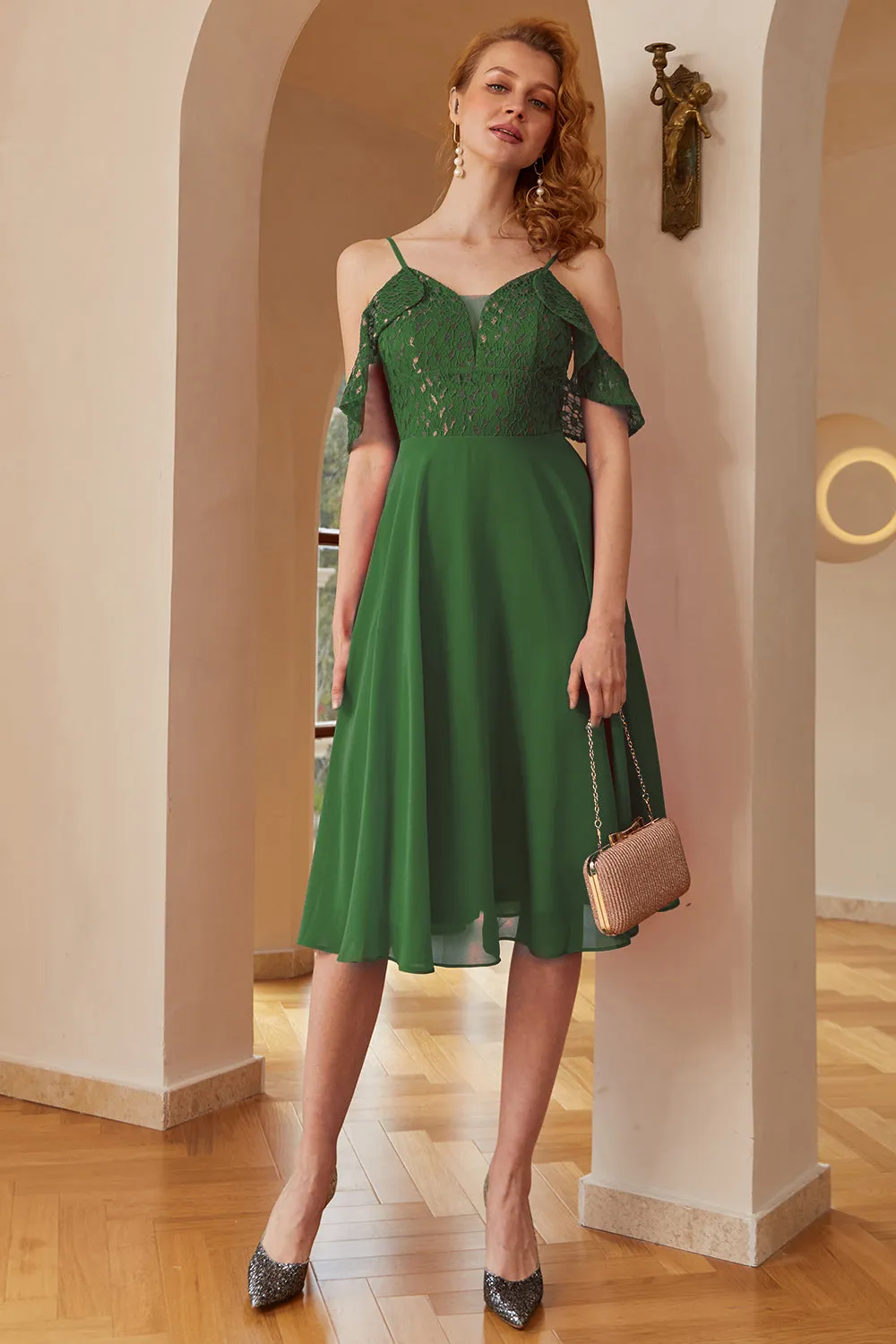A Line Off the Shoulder Dark Green Lace Dress sold by Zapaka product image thumbnail 3