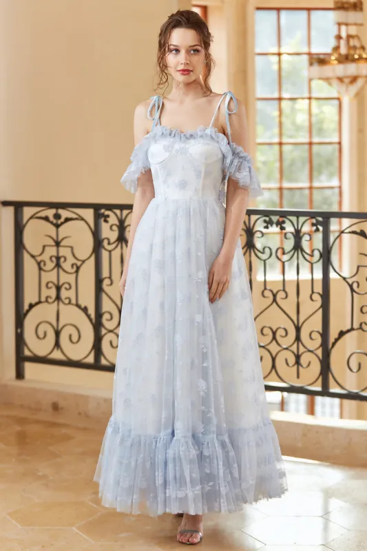Princess A Line Off the Shoulder Light Blue Long Prom Dress sold by Zapaka