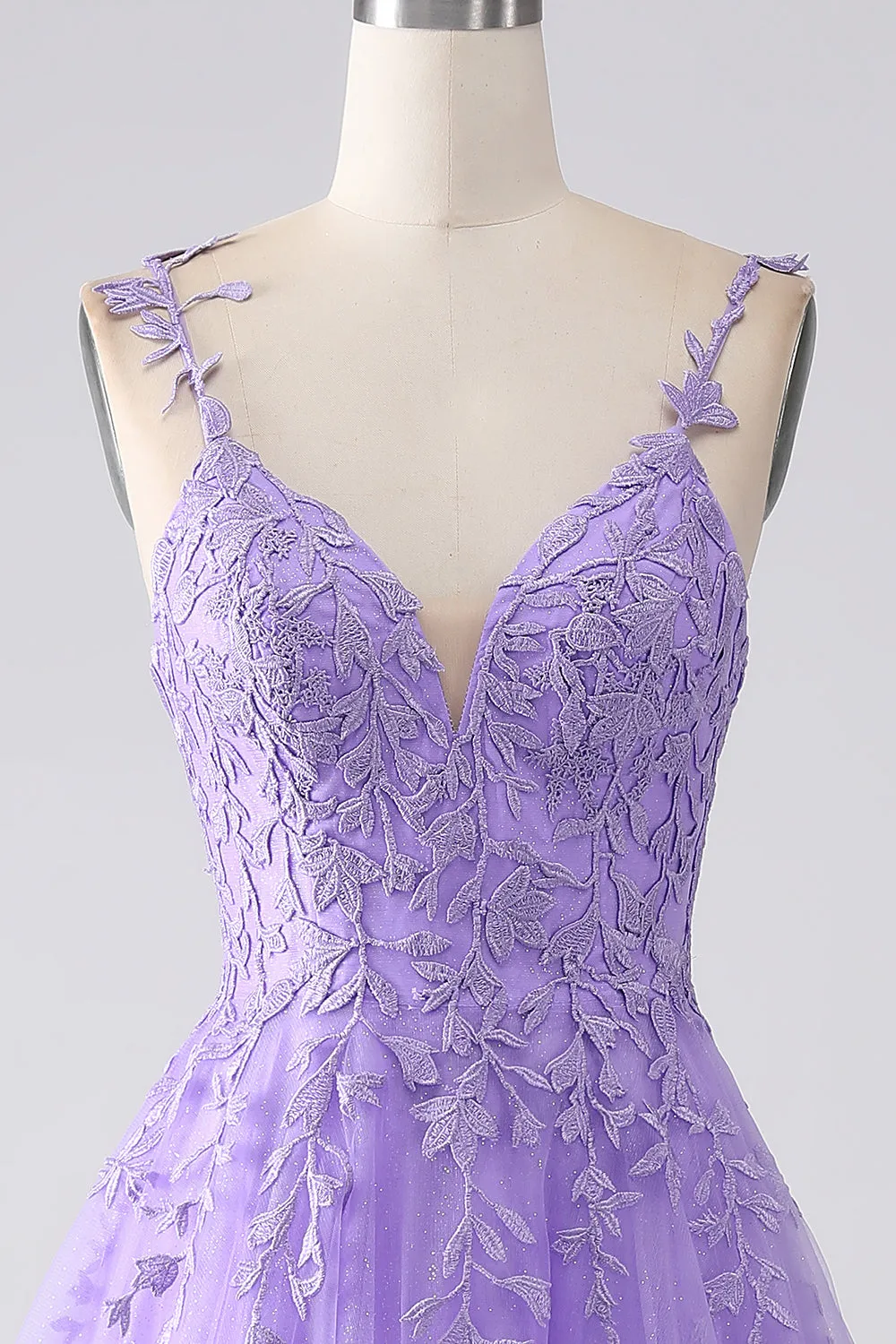 Lilac A-Line Spaghetti Straps Long Prom Dress with Appliques sold by Zapaka product image thumbnail 4