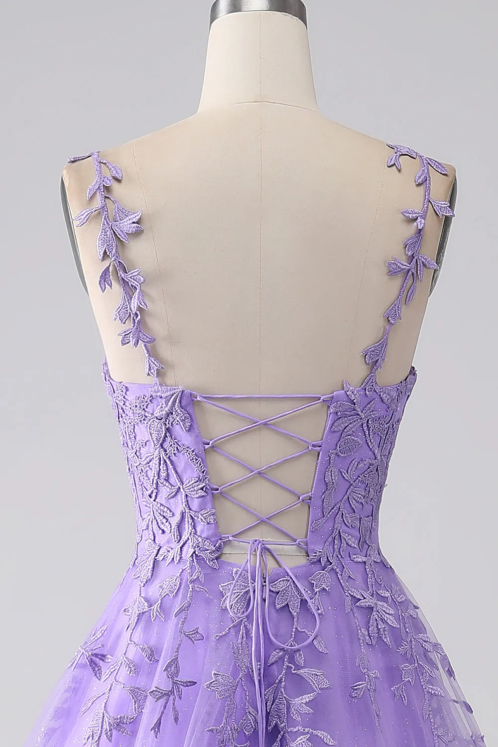 Lilac A-Line Spaghetti Straps Long Prom Dress with Appliques sold by Zapaka product image thumbnail 5