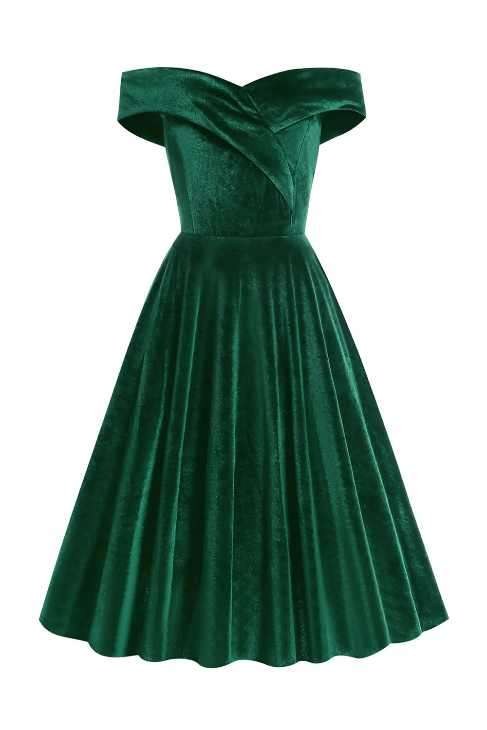 A Line Off the Shoulder Dark Green Velvet Dress sold by Zapaka