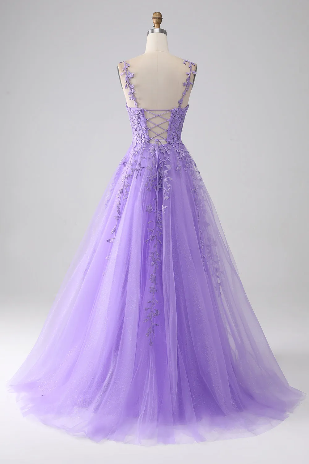 Lilac A-Line Spaghetti Straps Long Prom Dress with Appliques sold by Zapaka product image thumbnail 2