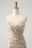 Glitter Champagne Spaghetti Straps Tight Short Homecoming Dress with Sequins sold by Zapaka