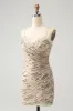 Glitter Champagne Spaghetti Straps Tight Short Homecoming Dress with Sequins sold by Zapaka