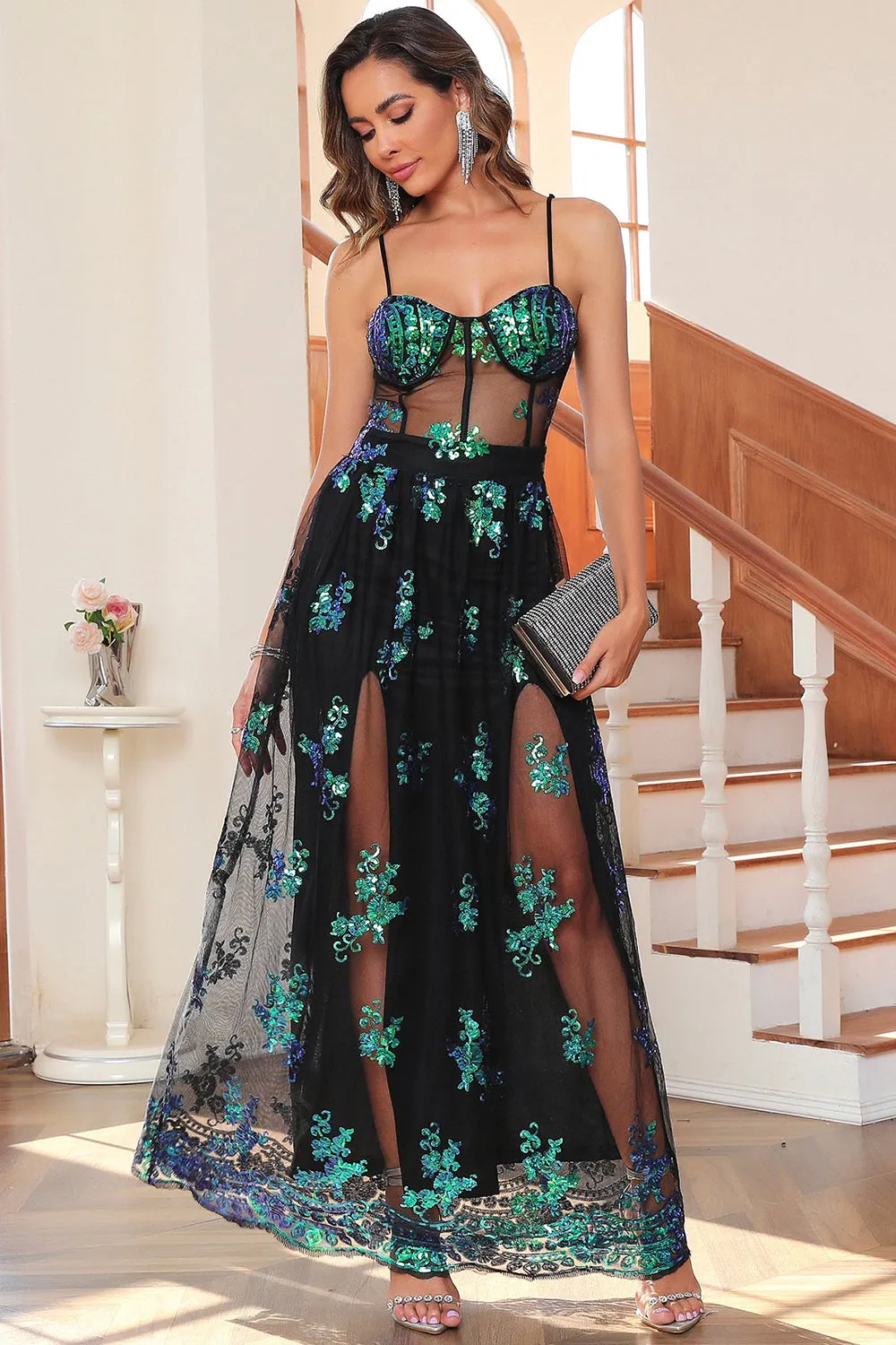 Dark Green Sparkly Long Prom Dress with Sequins sold by Zapaka product image thumbnail 3
