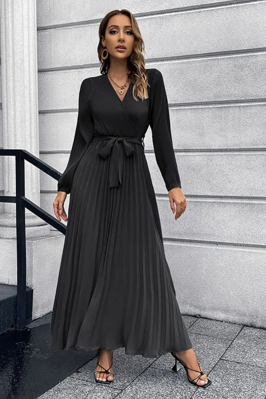Long Sleeves Ruffles Casual Dress with Belt sold by Zapaka
